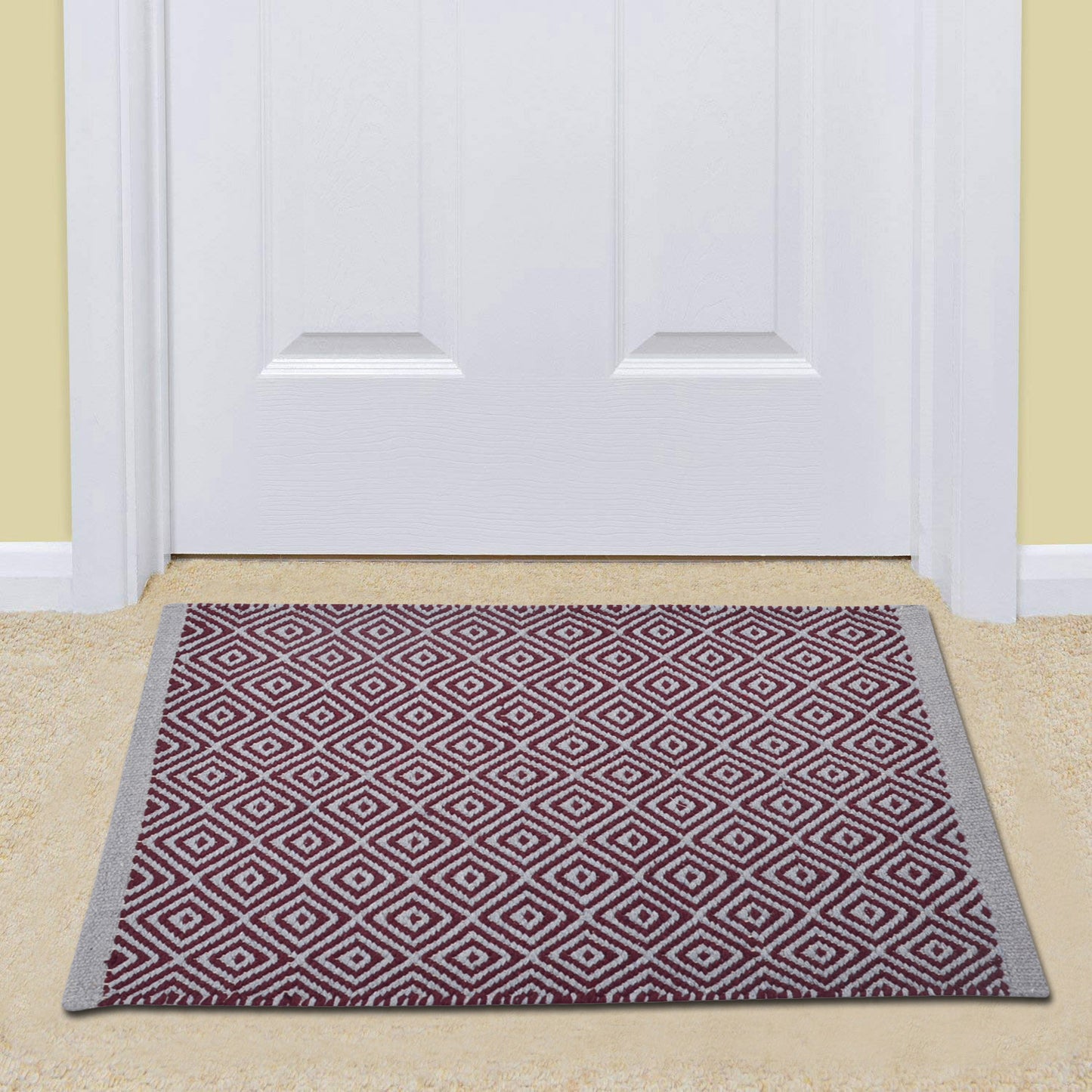 Maroon and Grey Color Diamond Design Door Mat