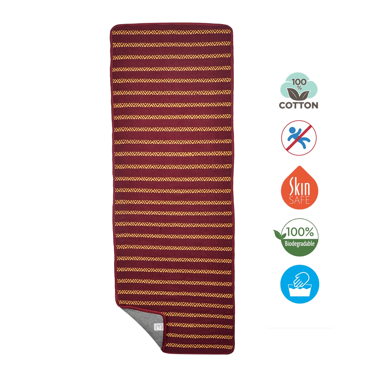 Cosmorugs Maroon Anti-Slip Cotton Yoga Mats 10mm with Horizontal Lines