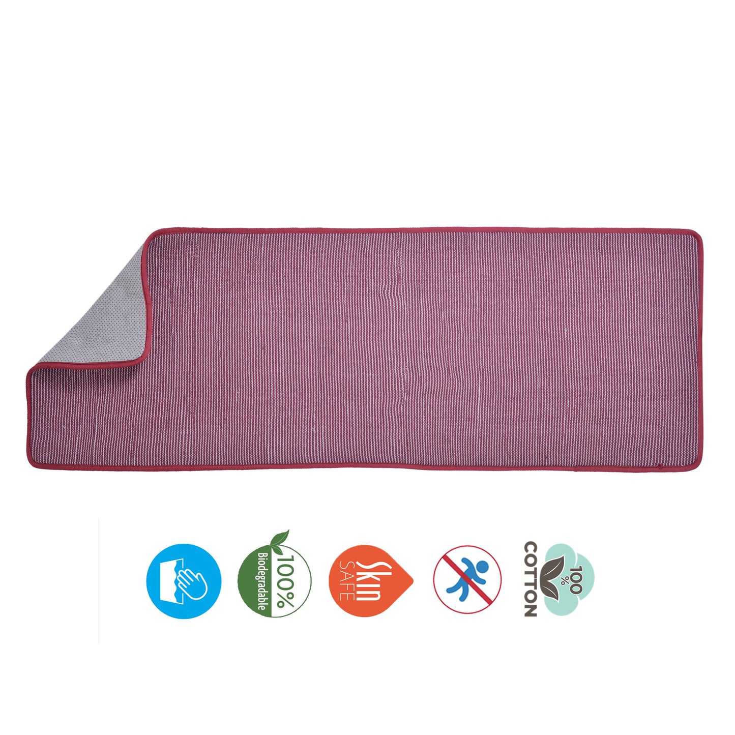 Cosmorugs Antiskid Cotton Yoga Mats Maroon and Grey Lines 10mm Thick