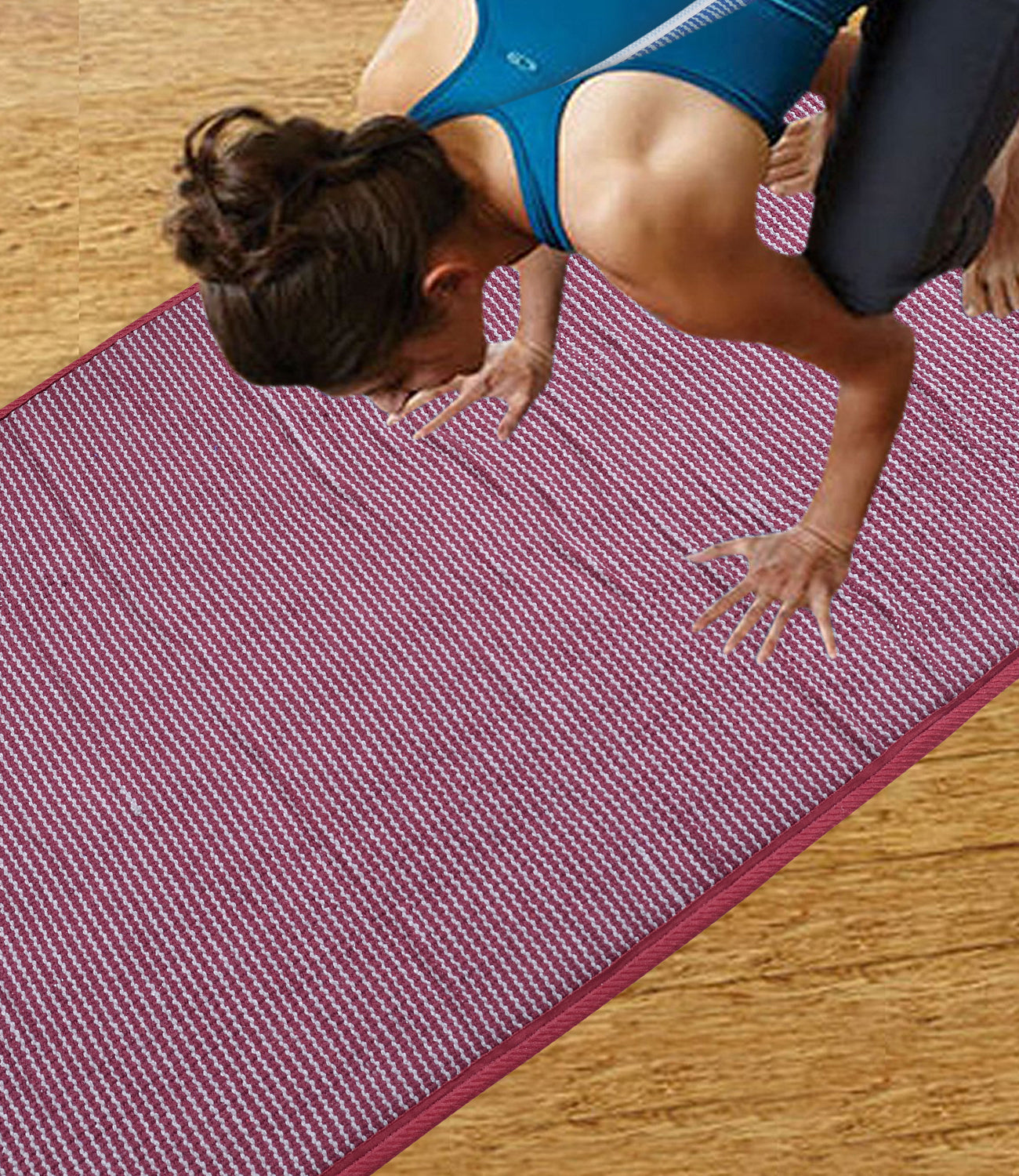 Cosmorugs Antiskid Cotton Yoga Mats Maroon and Grey Lines 10mm Thick