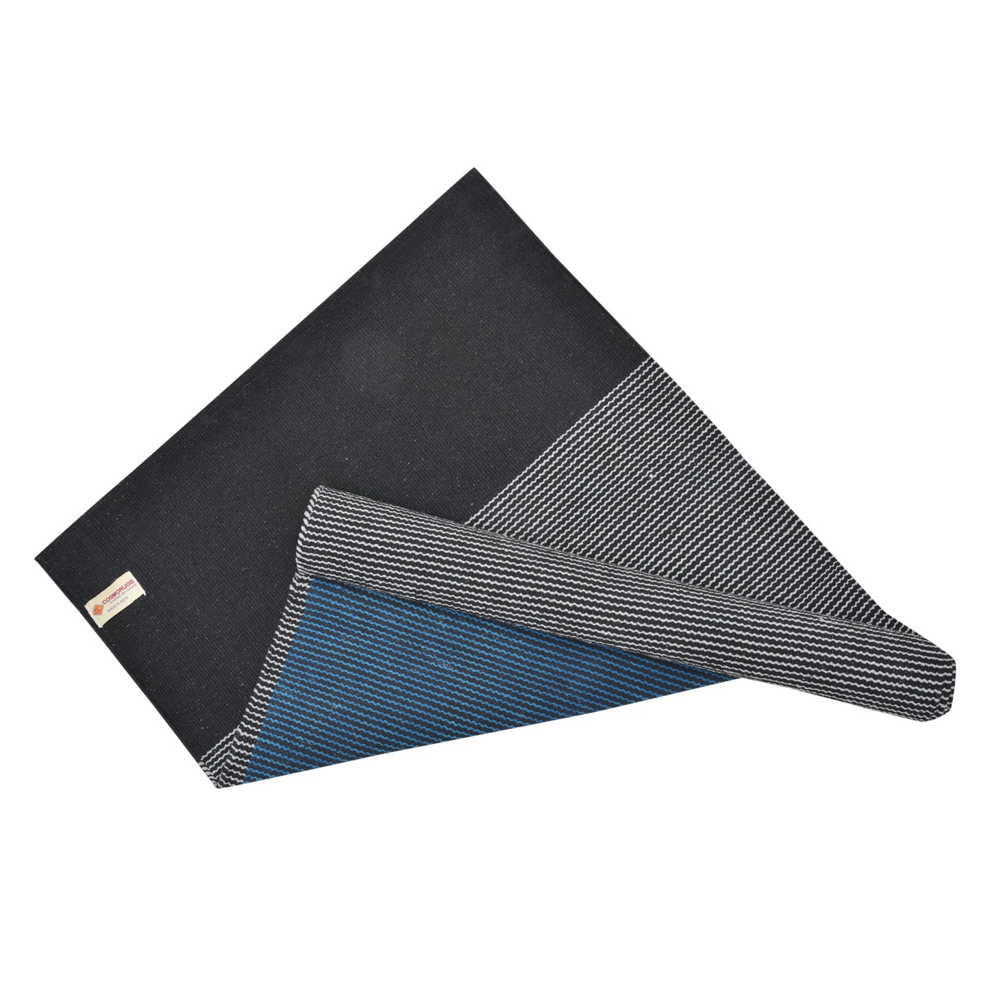 Cosmorugs Antiskid Cotton Yoga Mats Rubber Backed Black Grey 4mm Thick