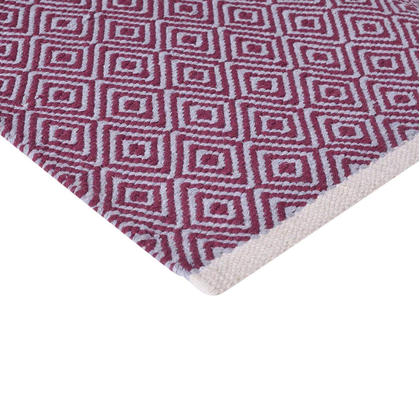 Cosmorugs Handmade Cotton Designer Bed Side Runners Maroon & Grey Color