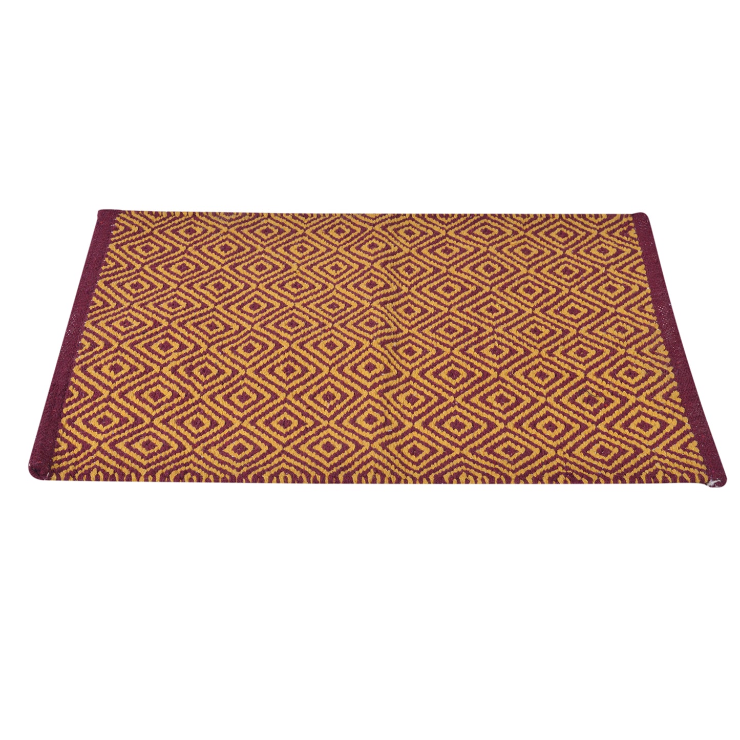 Cosmorugs Handmade Cotton Designer Bedside Runners – Maroon and Yellow