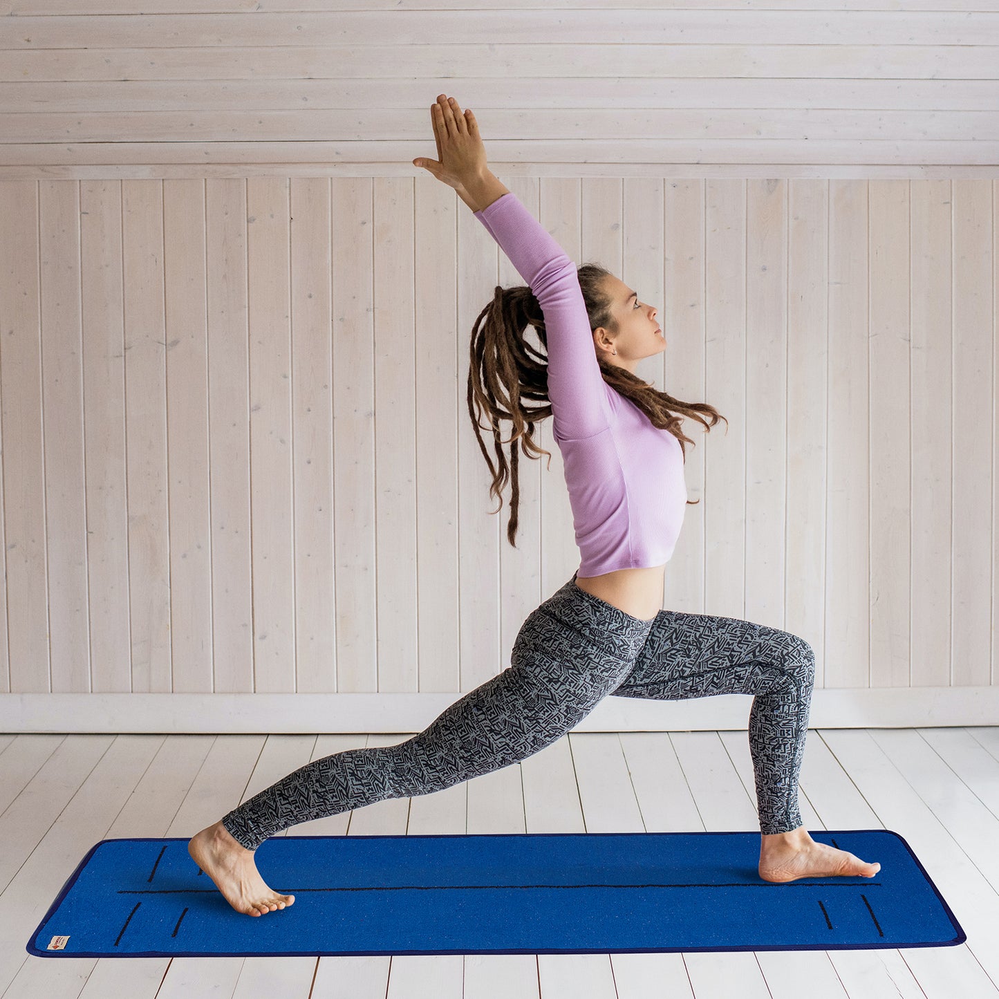 Cosmorugs Blue Cloth Backed Yoga Mat with Black Grip Lines