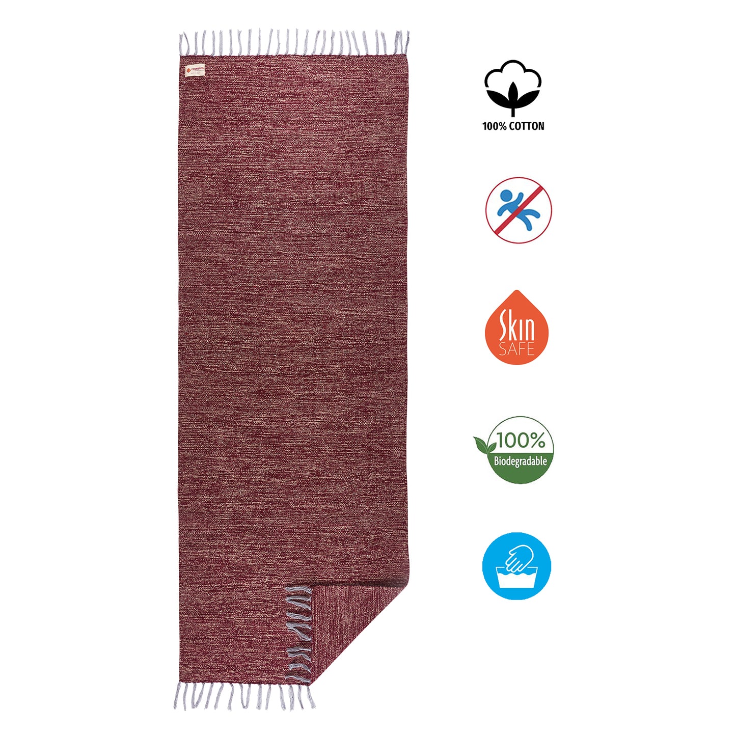 Cosmorugs Cotton Yoga Mats Mix of Maroon and Beige Color with Open End