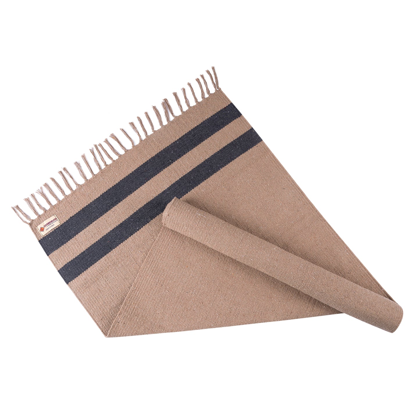 Cosmorugs Cotton Yoga Mat Beige with Black Horizontal Stripes Open End