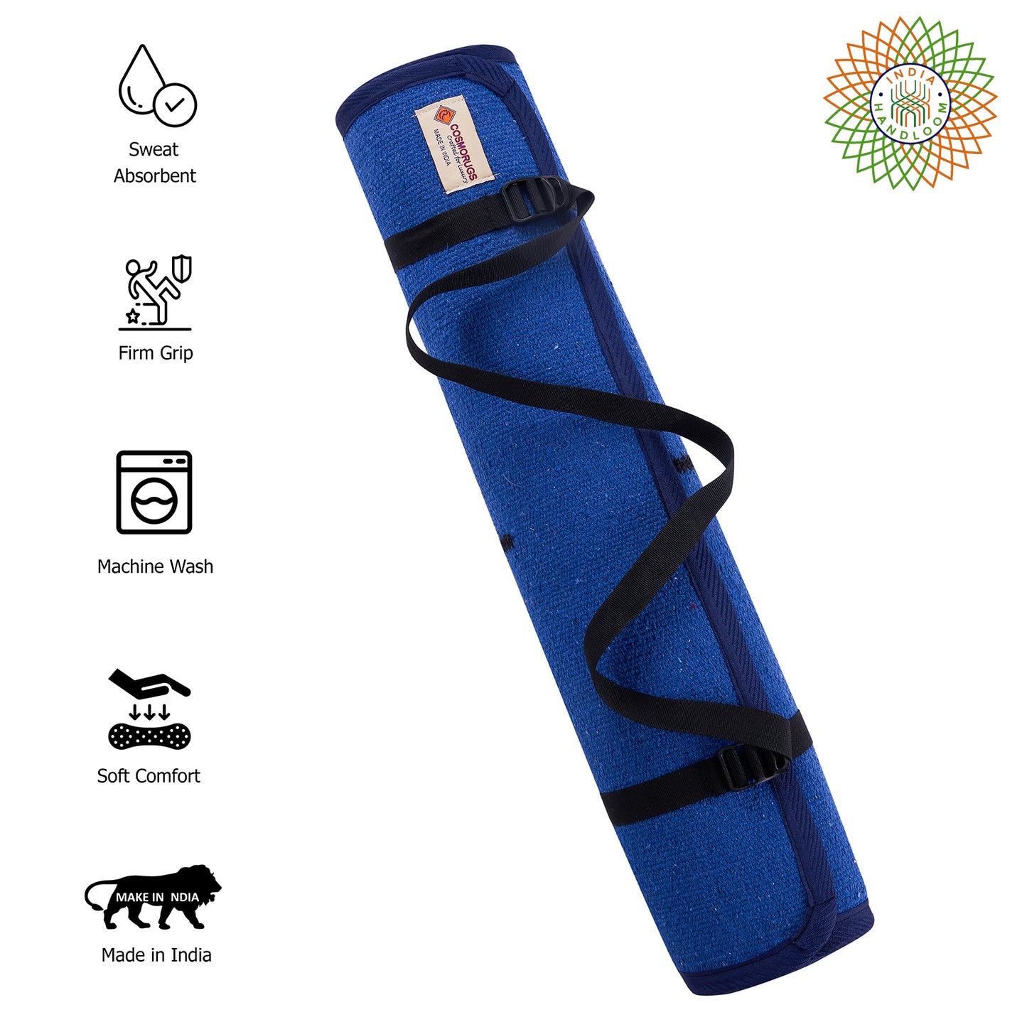 Cosmorugs Antiskid Rubber Backing Cotton Yoga Mat with Alignment Line