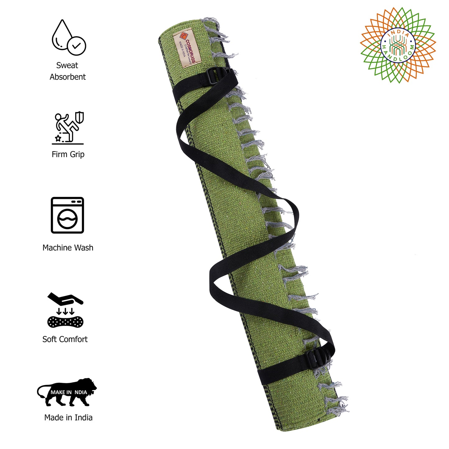 Cosmorugs Premium Cotton Yoga Mat with Hand Design 3mm Thick & Durable