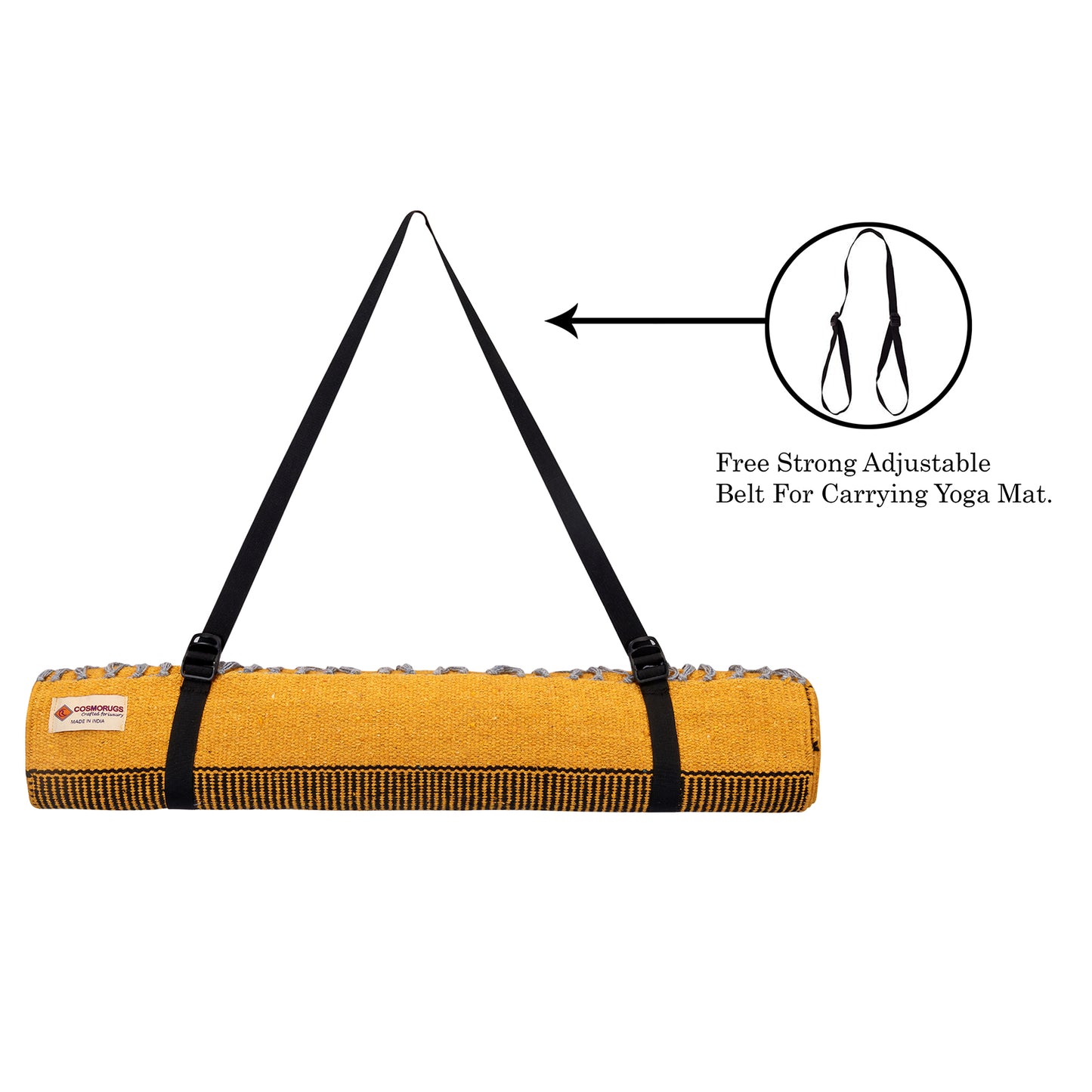 Cosmorugs Cotton Yoga Mat – Hand Design 3mm Thick Durable Yellow/Black