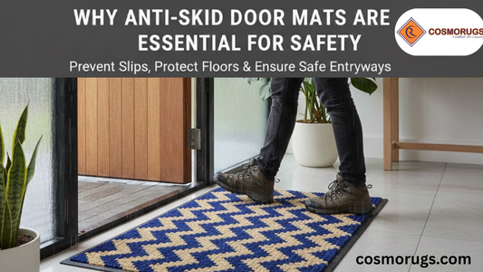 Anti-skid door mat placed at a home entrance showing non-slip backing and stable grip to prevent slipping and improve safety in indoor and outdoor entryways.