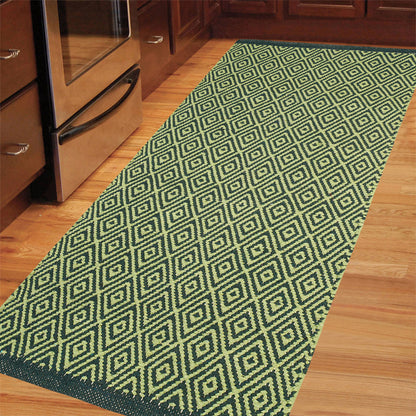 Cosmorugs Designer Cotton Kitchen Mat Light Green Dark Green Floor Rug