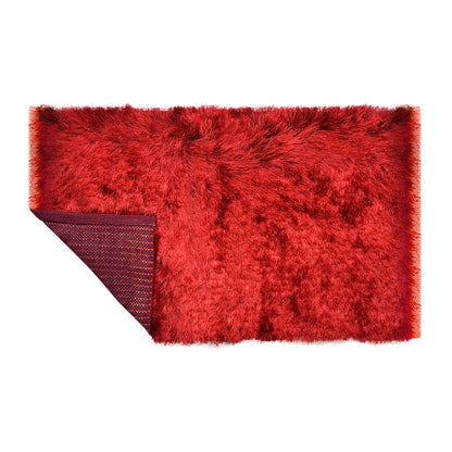 Cosmorugs Red Cotton Bed Side Runner with 1-Inch Long Polyester Yarn Fur