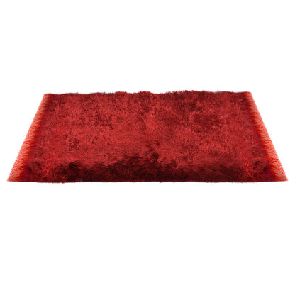 Cosmorugs Red Cotton Bed Side Runner with 1-Inch Long Polyester Yarn Fur