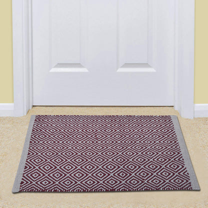 Maroon and Grey Color Diamond Design Door Mat
