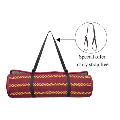 Cosmorugs Maroon Anti-Slip Cotton Yoga Mats 10mm with Horizontal Lines