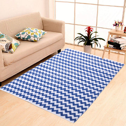 Cosmorugs Handwoven Designer Cotton Dhurries – Blue & White, 6mm Thick