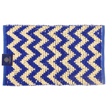 Cosmorugs Antiskid Cotton Door Mats Bubble Yarn Blue and Yellow Colors