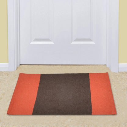 Cosmorugs Orange & Brown Cotton Door Mat Soft Striped Indoor Floor Mat