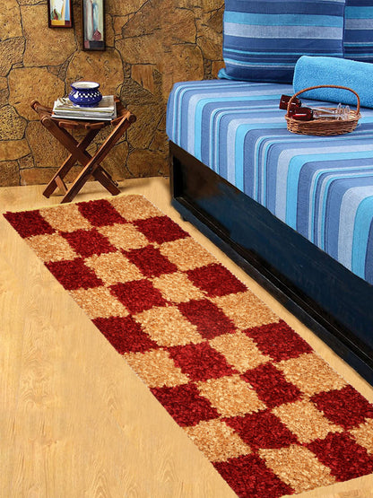 Cosmorugs Handwoven Cotton Bed Side Runner with Cut Piles Red & Yellow