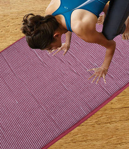 Cosmorugs Antiskid Cotton Yoga Mats Maroon and Grey Lines 12mm Thick