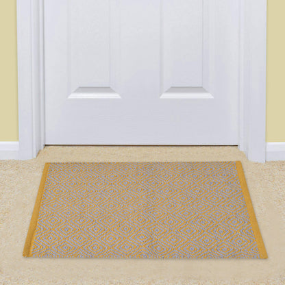 Cosmorugs Premium Cotton Door Mats in Yellow & Grey I Luxury & Durable