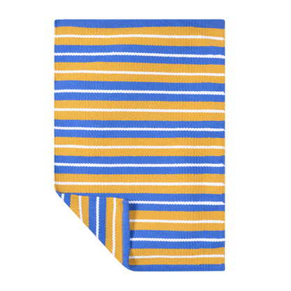 Cosmorugs Cotton Door Mats Striped Blue and Yellow with White Line Mat