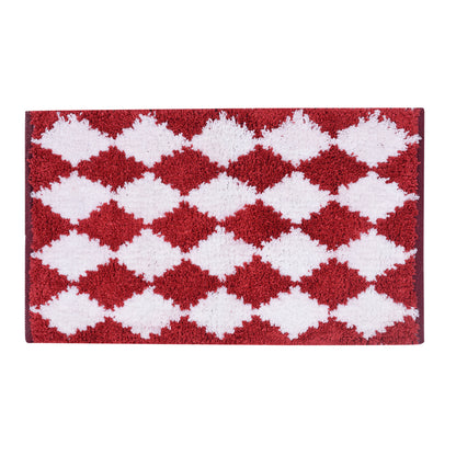 Cosmorugs Cotton Door mat with Microfiber Cut Piles Red and White