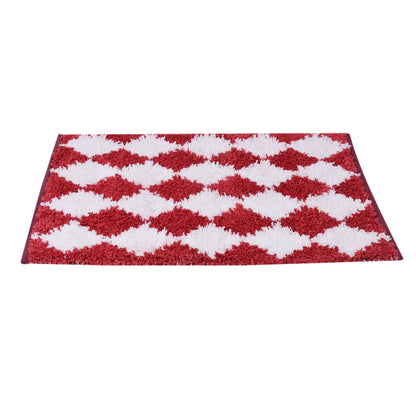 Cosmorugs Cotton Door mat with Microfiber Cut Piles Red and White