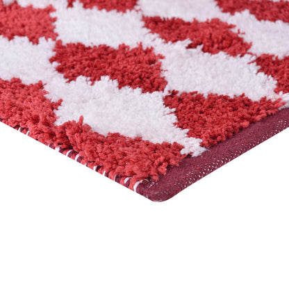 Cosmorugs Cotton Door mat with Microfiber Cut Piles Red and White