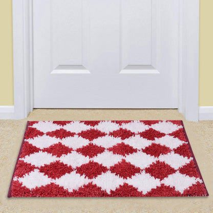 Cosmorugs Cotton Door mat with Microfiber Cut Piles Red and White