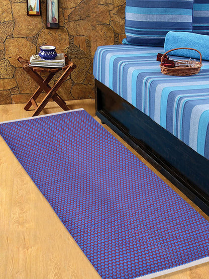 COSMORUGS Handmade Cotton Designer Bed Side Runner Maroon and Blue Color