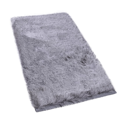 Cosmorugs Cotton Bed Side Runner Silver with 1-Inch Polyester Yarn Fur