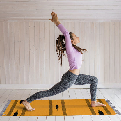 Cosmorugs Cotton Yoga Mat – Hand Design 3mm Thick Durable Yellow/Black