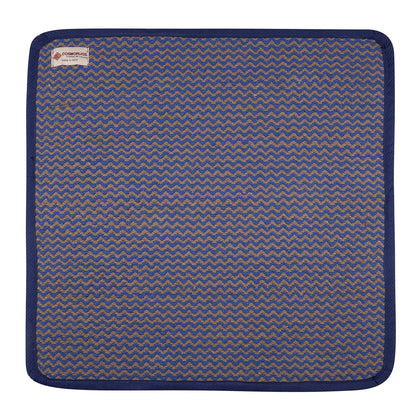 Cosmorugs Lahar Handwoven Cotton Puja Mats Blue & Beige 6mm Thk 2x2 Ft