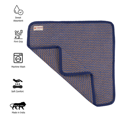 Cosmorugs Lahar Handwoven Cotton Puja Mats Blue & Beige 6mm Thk 2x2 Ft