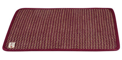 Cosmorugs Lahar Handwoven Cotton Puja Mat - Maroon & Beige, 2x2 Ft, 6mm