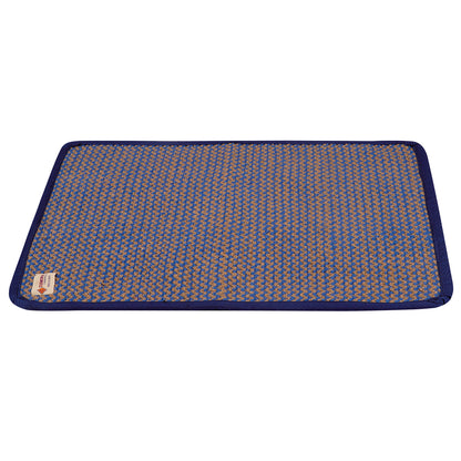 Cosmorugs Lahar Handwoven Cotton Puja Mats Blue & Beige 6mm Thk 2x2 Ft