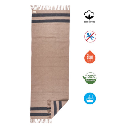 Cosmorugs Cotton Yoga Mat Beige with Black Horizontal Stripes Open End