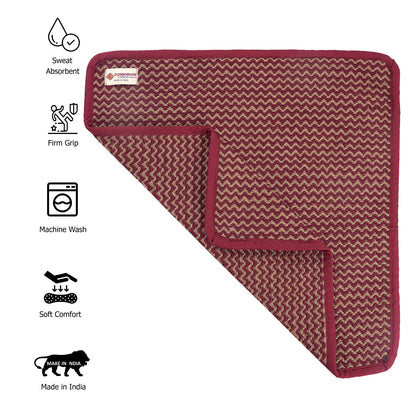 Cosmorugs Lahar Handwoven Cotton Puja Mat - Maroon & Beige, 2x2 Ft, 6mm