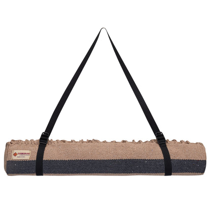 Cosmorugs Cotton Yoga Mat Beige with Black Horizontal Stripes Open End