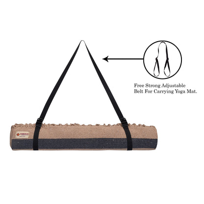 Cosmorugs Cotton Yoga Mat Beige with Black Horizontal Stripes Open End