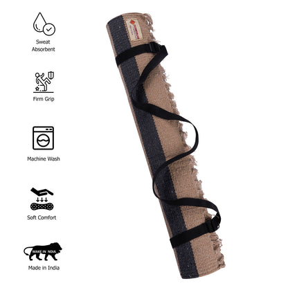 Cosmorugs Cotton Yoga Mat Beige with Black Horizontal Stripes Open End