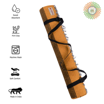 Cosmorugs Cotton Yoga Mat – Hand Design 3mm Thick Durable Yellow/Black