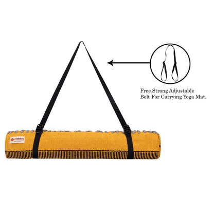 Cosmorugs Cotton Yoga Mat – Hand Design 3mm Thick Durable Yellow/Black
