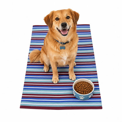 Cosmorugs Cotton Pet  Mats 4x3 feet Maroon, White, Blue and Light Blue Color Stripes