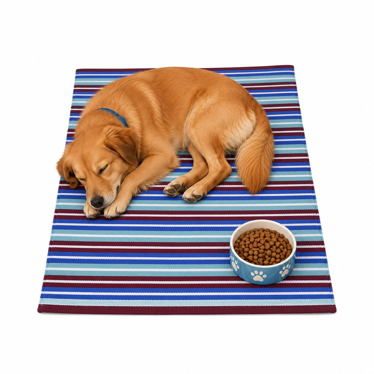 Cosmorugs Cotton Pet  Mats 4x3 feet Maroon, White, Blue and Light Blue Color Stripes